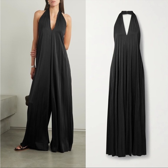 NEW $695 A.L.C. Rio pleated satin halterneck jumpsuit - Picture 1 of 4